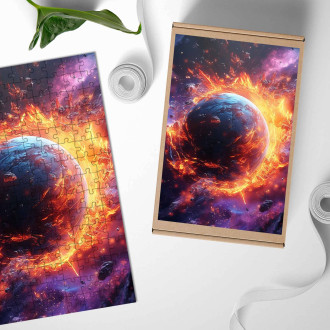 Dřevěné puzzle Exploze planety