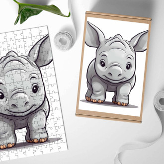 Dřevěné puzzle Kreslený Nosorožec