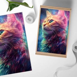 Dřevěné puzzle Vesmírná kočka 1