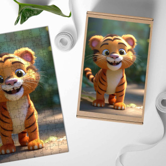 Dřevěné puzzle Roztomilý animovaný tygr