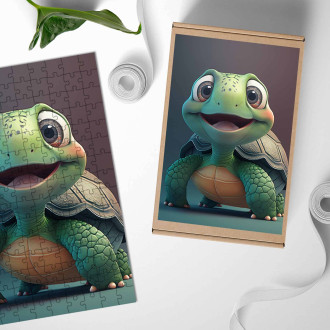 Dřevěné puzzle Roztomilá animovaná želva