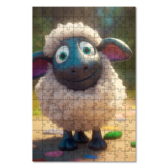 Dřevěné puzzle Roztomilá animovaná ovečka