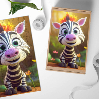 Dřevěné puzzle Roztomilá animovaná zebra 1