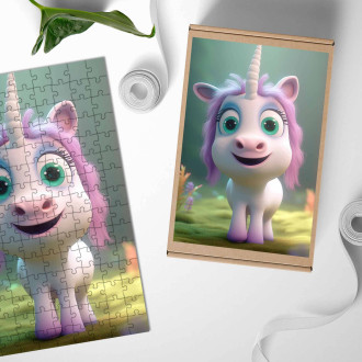 Dřevěné puzzle Roztomilý animovaný jednorožec 1