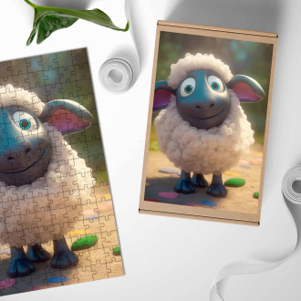 Dřevěné puzzle Roztomilá animovaná ovečka
