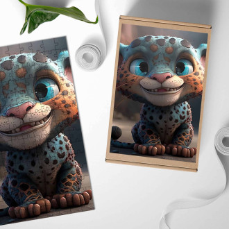 Dřevěné puzzle Roztomilý animovaný leopard 1