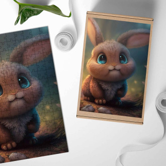 Dřevěné puzzle Roztomilý animovaný králík
