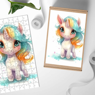 Dřevěné puzzle Kreslený Jednorožec