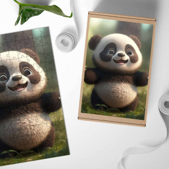 Dřevěné puzzle Roztomilá animovaná panda