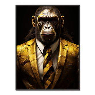 opice ve zlatém obleku a kravatě