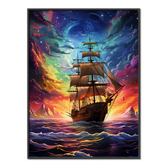 loď a barevná noční obloha