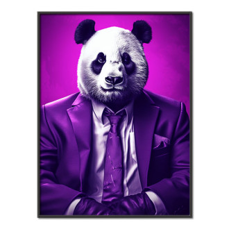 panda ve fialovém obleku a kravatě