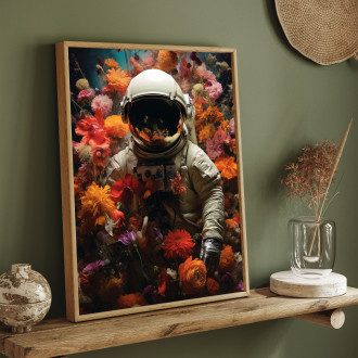 astronaut v květinovém prostoru