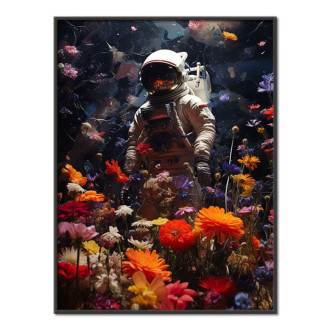 astronaut obklopený květinami