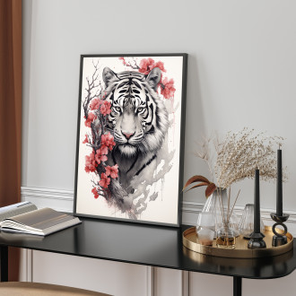 tygr s červenými květy