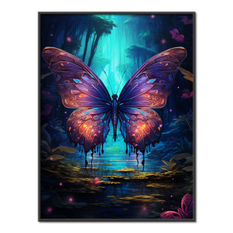 barevný motýl v tmavém lese