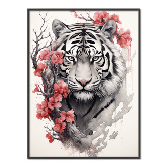 tygr s červenými květy