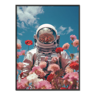 astronaut v květinovém vesmíru s helmou