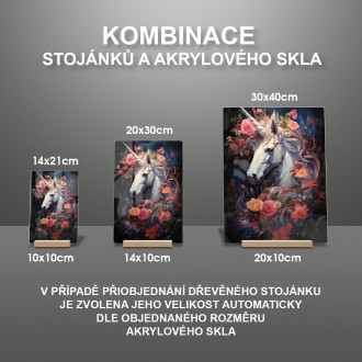Akrylové sklo jednorožec s květinami kolem 3