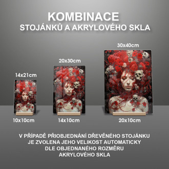 Akrylové sklo dívka s květinami a lebkami