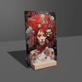 Akrylové sklo dívka s květinami a lebkami
