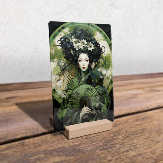 Akrylové sklo zelená geisha s vějířem