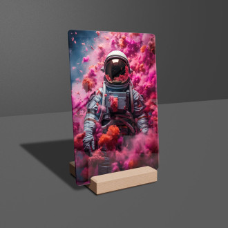 Akrylové sklo astronaut s růžovým kouřem stoupajícím vzhůru