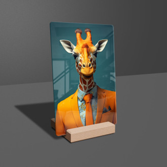 Akrylové sklo žirafa v oranžovém obleku a kravatě