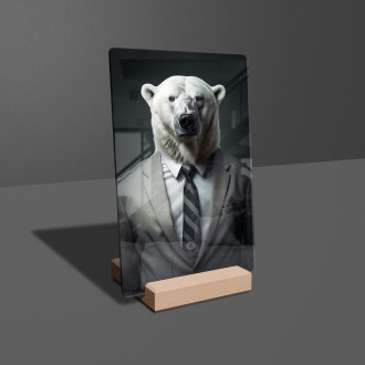 Akrylové sklo lední medvěd v obleku a kravatě