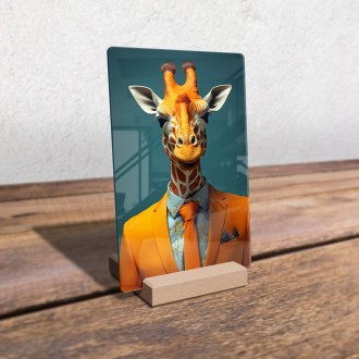 Akrylové sklo žirafa v oranžovém obleku a kravatě