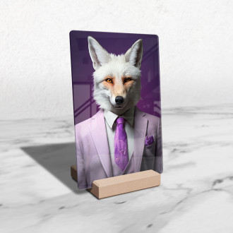 Akrylové sklo bílá liška ve fialovém obleku