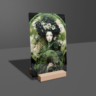 Akrylové sklo zelená geisha s vějířem