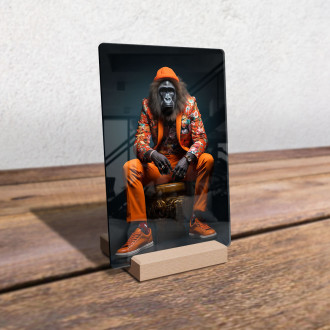 Akrylové sklo gorila v oranžovém květinovém obleku
