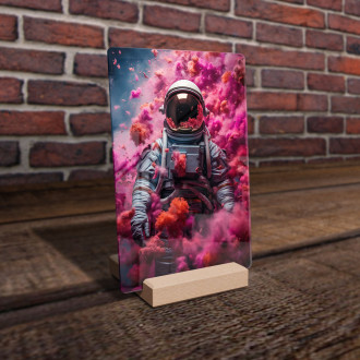 Akrylové sklo astronaut s růžovým kouřem stoupajícím vzhůru