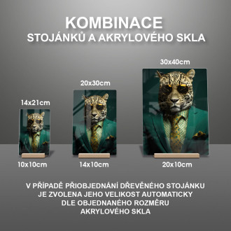 Akrylové sklo leopard v zeleném obleku a kravatě