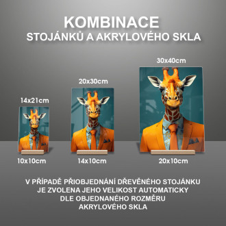 Akrylové sklo žirafa v oranžovém obleku a kravatě