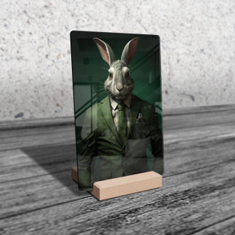 Akrylové sklo králík v zeleném obleku