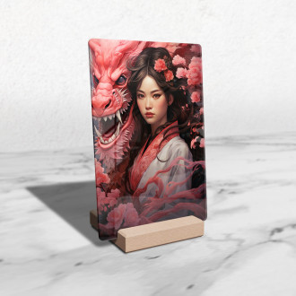 Akrylové sklo dívka s drakem v kimonu