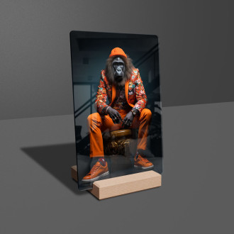 Akrylové sklo gorila v oranžovém květinovém obleku