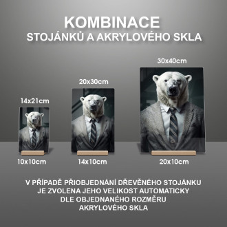 Akrylové sklo lední medvěd v obleku a kravatě