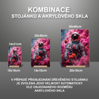 Akrylové sklo astronaut s růžovým kouřem stoupajícím vzhůru