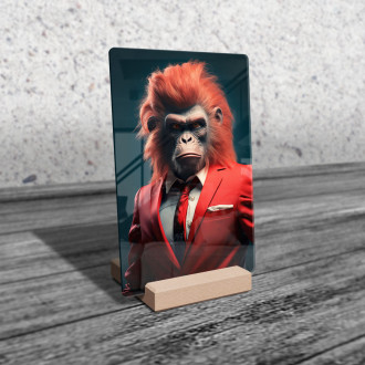 Akrylové sklo opice v červeném obleku