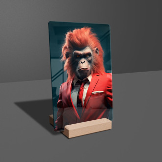 Akrylové sklo opice v červeném obleku