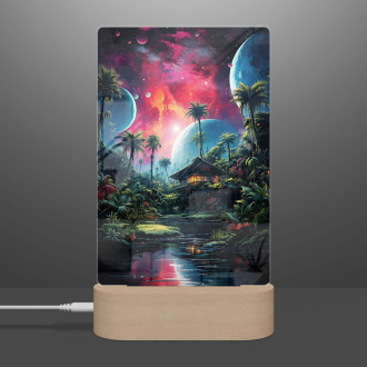 Lampa barevná malba domu z džungle a planet nad ním