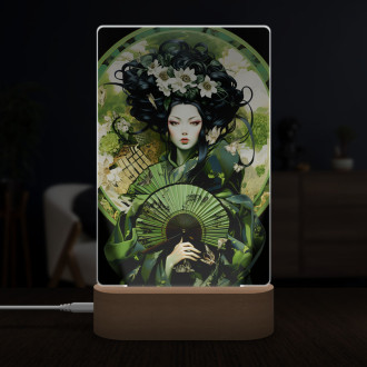 Lampa zelená geisha s vějířem