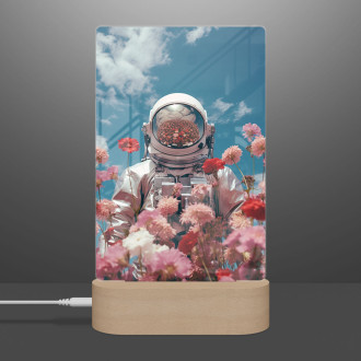 Lampa astronaut v květinovém vesmíru s helmou