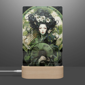 Lampa zelená geisha s vějířem