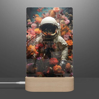 Lampa astronaut v květinovém prostoru