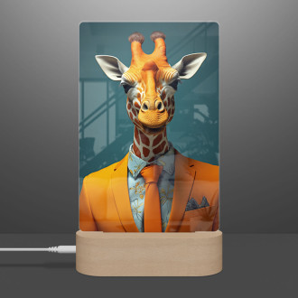 Lampa žirafa v oranžovém obleku a kravatě