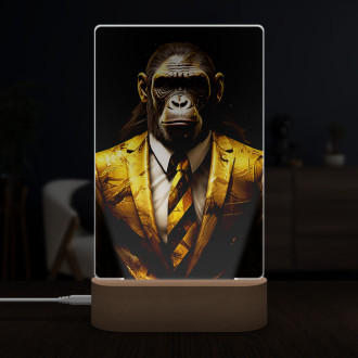 Lampa opice ve zlatém obleku a kravatě